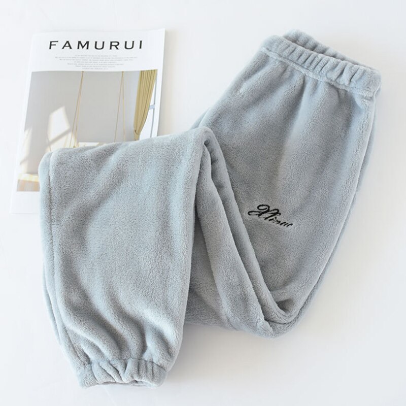 Menn vinter flanell pysjamas bukser fortykning korall fleece mink fleece termisk pluss størrelse fast gummi bånd sovebunn bukser: Grå / M