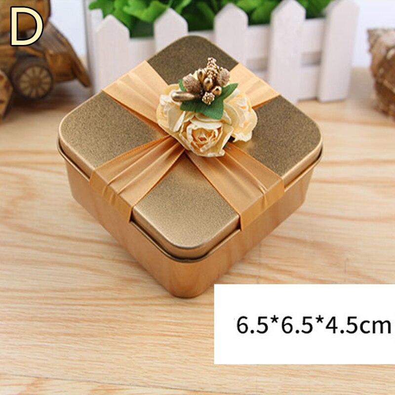 Luxury Gold Round Shape Tinplate Wedding Candy Box With Berry Flower Ribbon Metal Small Party Favors Chocolate Boxes: D-S