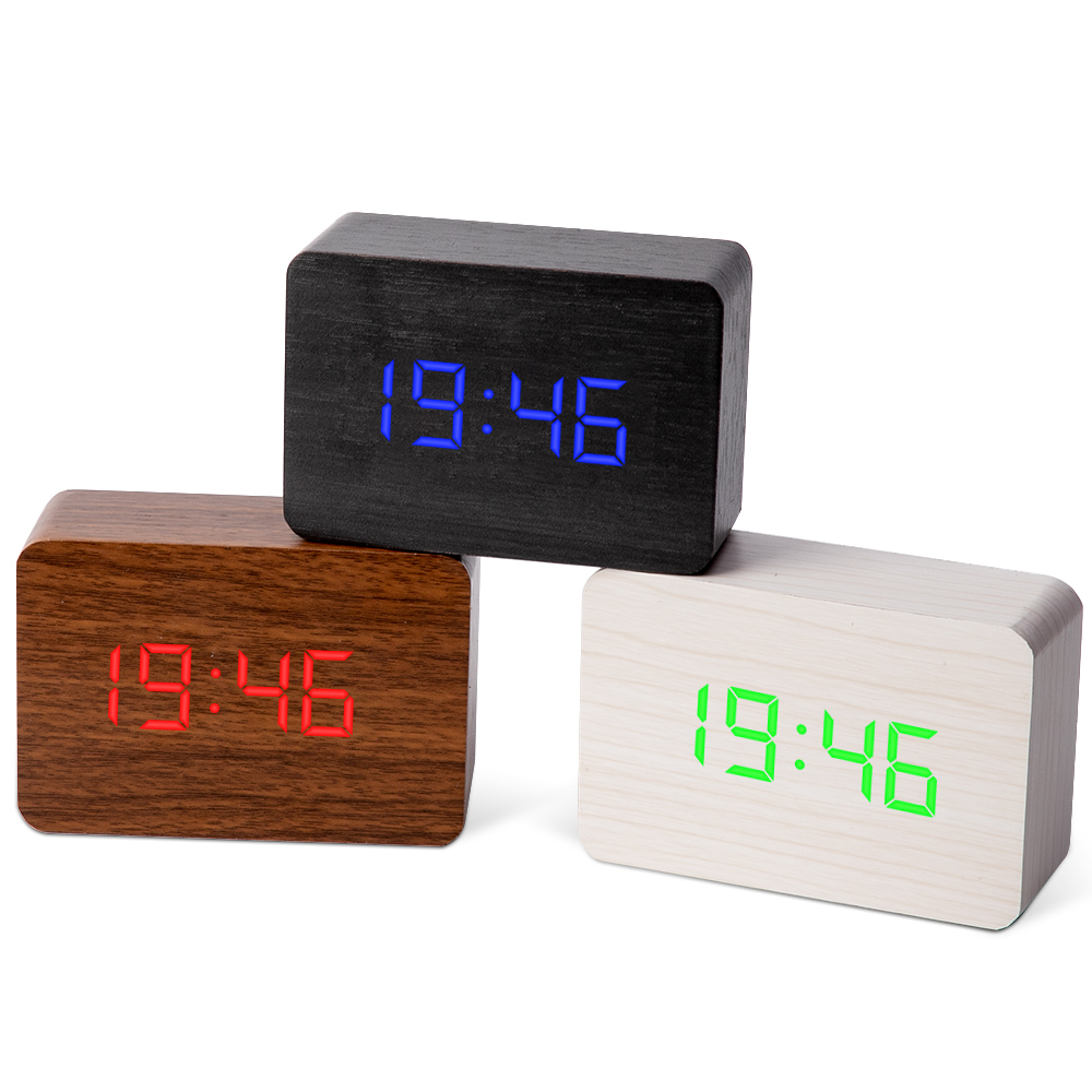 Houten bamboe led digitale wekker klok despertador moderne temperatuur bureauklok led elektronisch