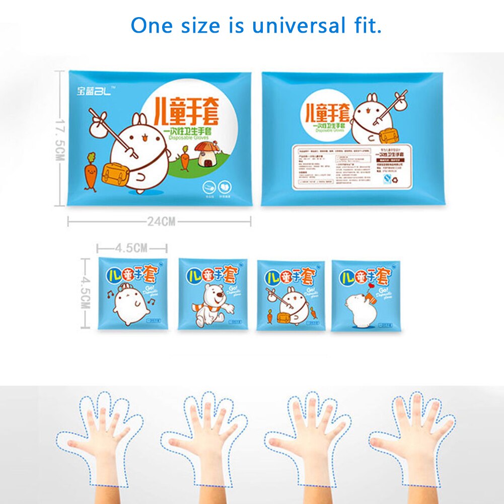 100PCS Children's Disposable Gloves High-density Durable Thicken Food Handling Gloves Individually Wrapped
