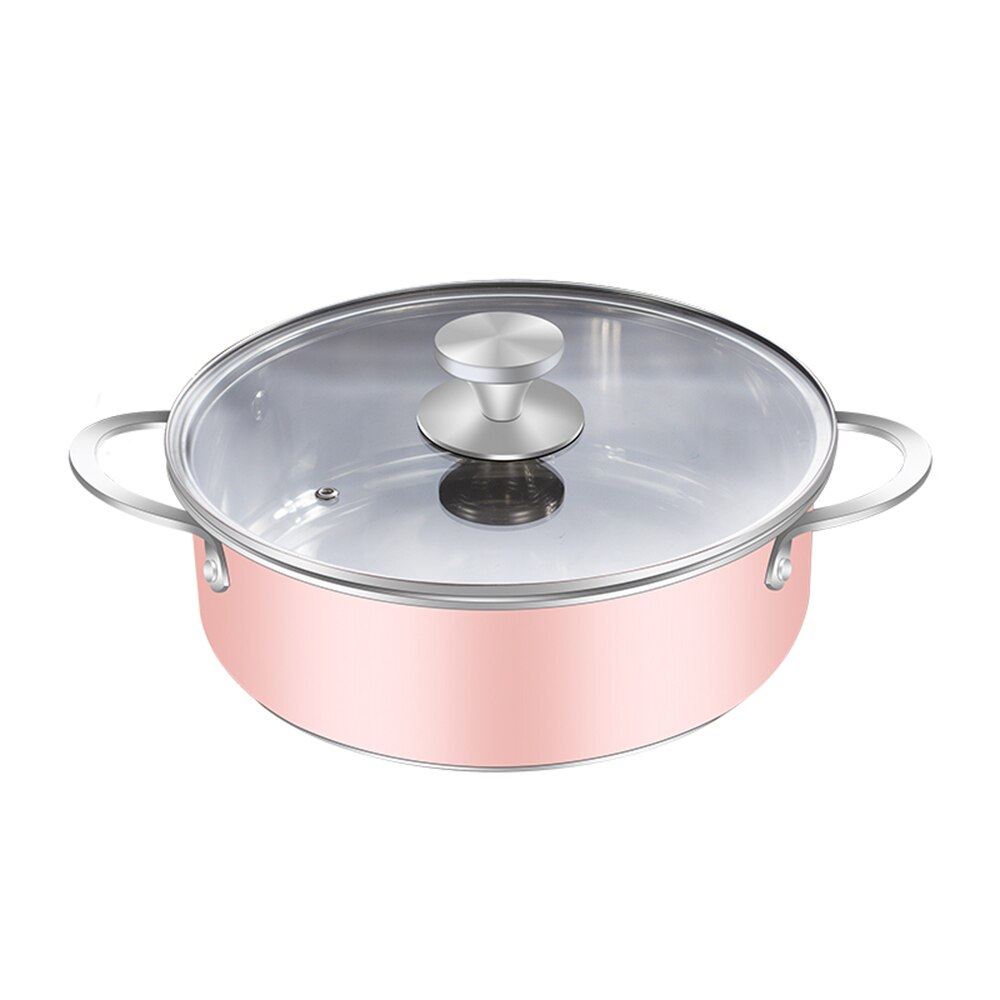 Rvs Dagelijks Pan Kookgerei Met Deksel 28Cm Pot Koken Accessoires 2 Handvat Koken Keukengerei Pot Koken Supply: Pink