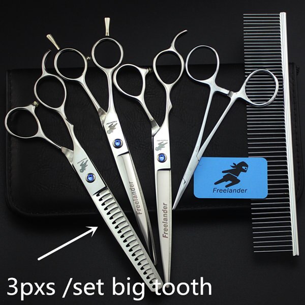 7 " pet grooming kit, straight and thinning scissors and curved pieces