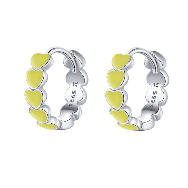 925 plata esterlina Arco Iris Farbe esmalte pendientes con argolla de corazón para las mujeres nuevo aros para los oídos: SCE1052-TQ