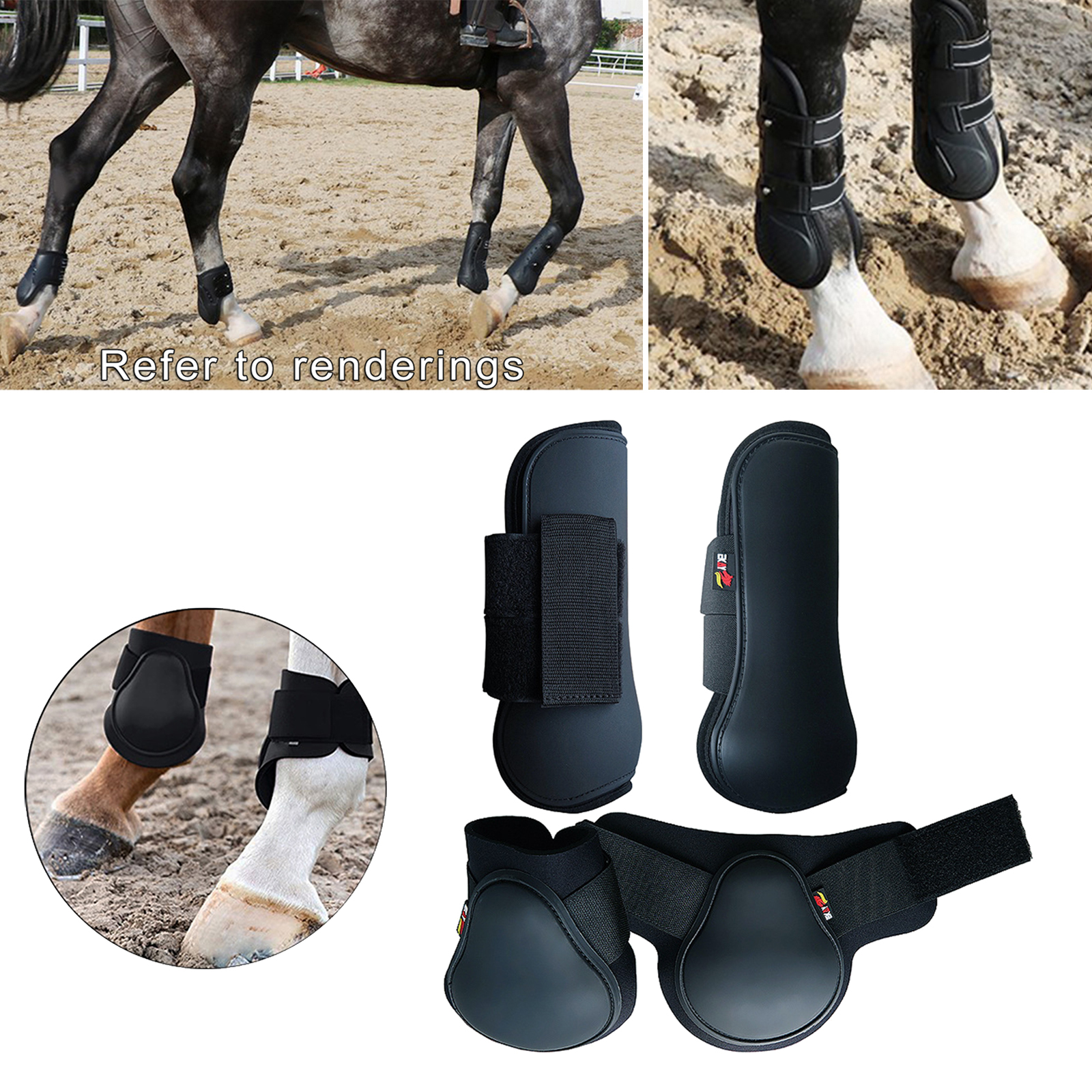 Horse Tendons Fat Lock Boot Set Jumping Leg Protection Boots: Black L