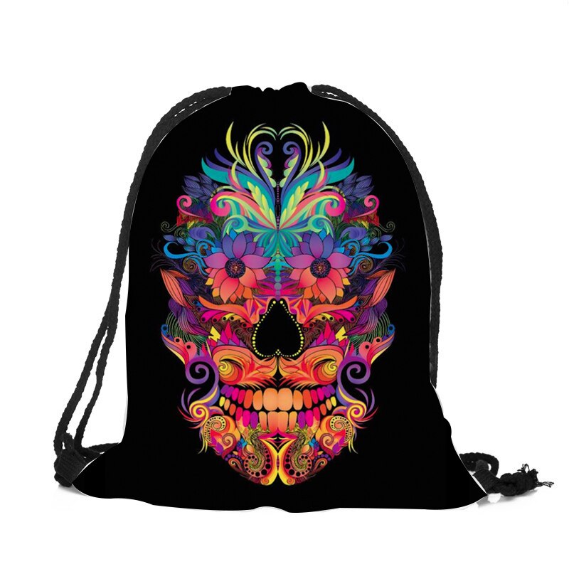 Punk Women Drawstring Bags Backpack Halloween Skull Print Newest Vintage College Students School Bagpack Girls Feminina Sack: 004