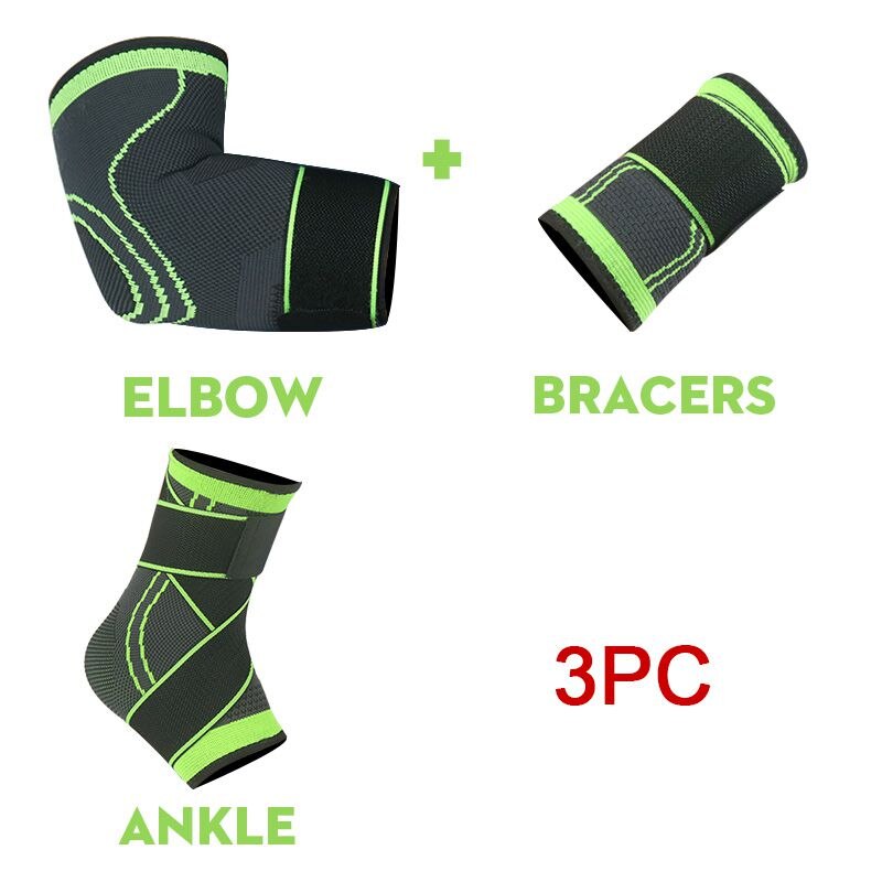 Skdk 4pc/ set compressie kniebrace sport hardlopen basketbal fitness fietsen tennis knie enkel elleboog pols ondersteuning set: Tz003- groene / M (kniebeschermer)