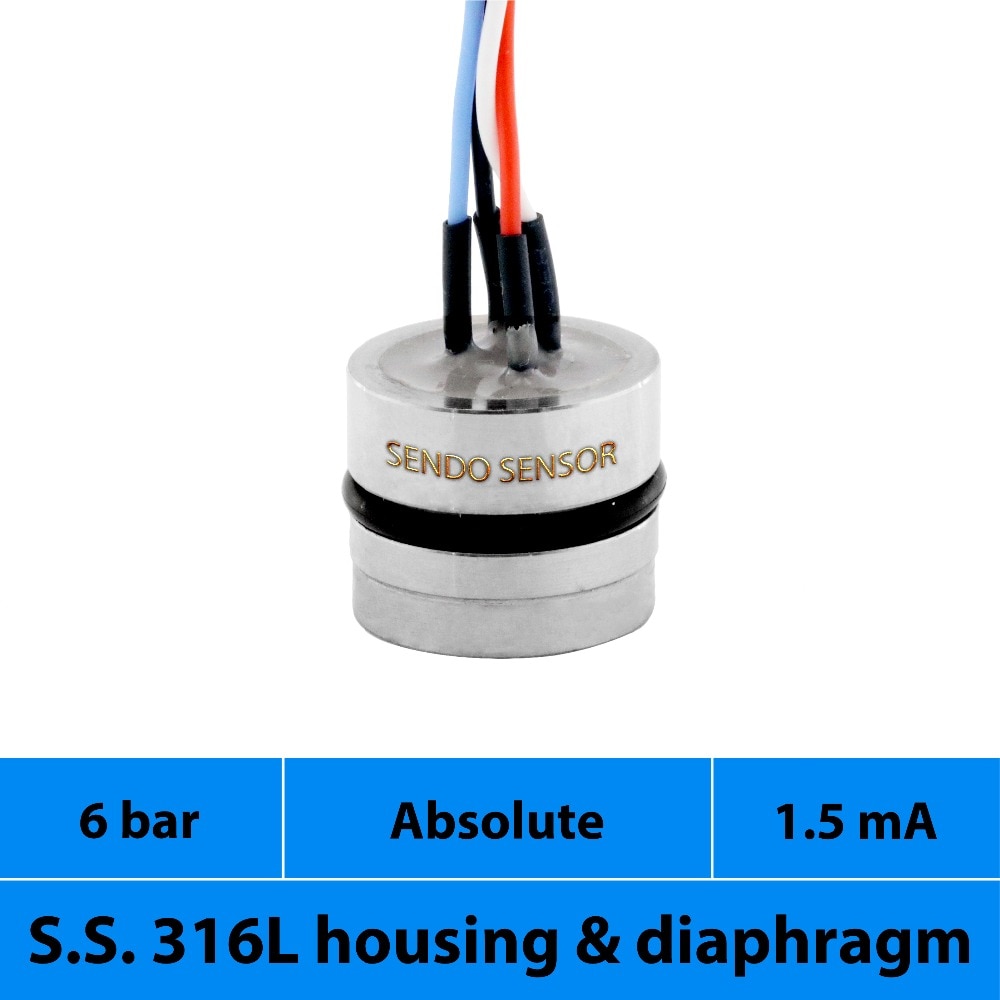 Piëzoresistieve Druksensor Capsule, Mv Output, 600 Kpa, 6 Bar Absolute Druk, Rvs 316L Behuizing