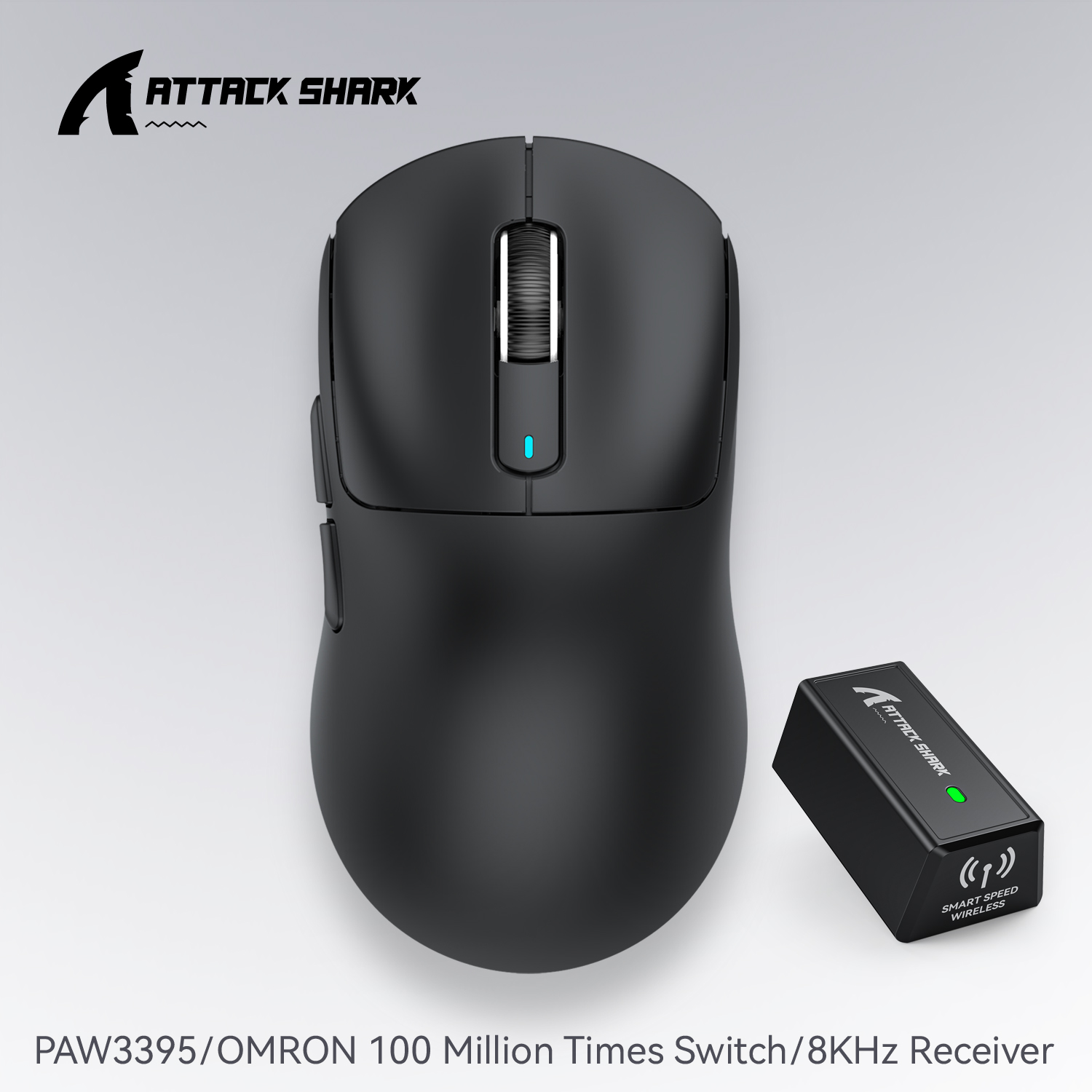 Attack shark  x3/x3 pro langaton pelihiiri, paw 3395 26k dpi, kolmitilayhteys, kevyt, sopii windowsille/macille/kannettavalle tietokoneelle: Tummanharmaa