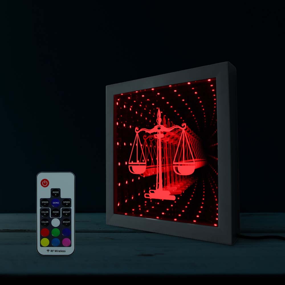 Retfærdighedsskala lov advokat symbol led infinity spejl firma advokat kontor retshus belysning væg dekoration led spejl