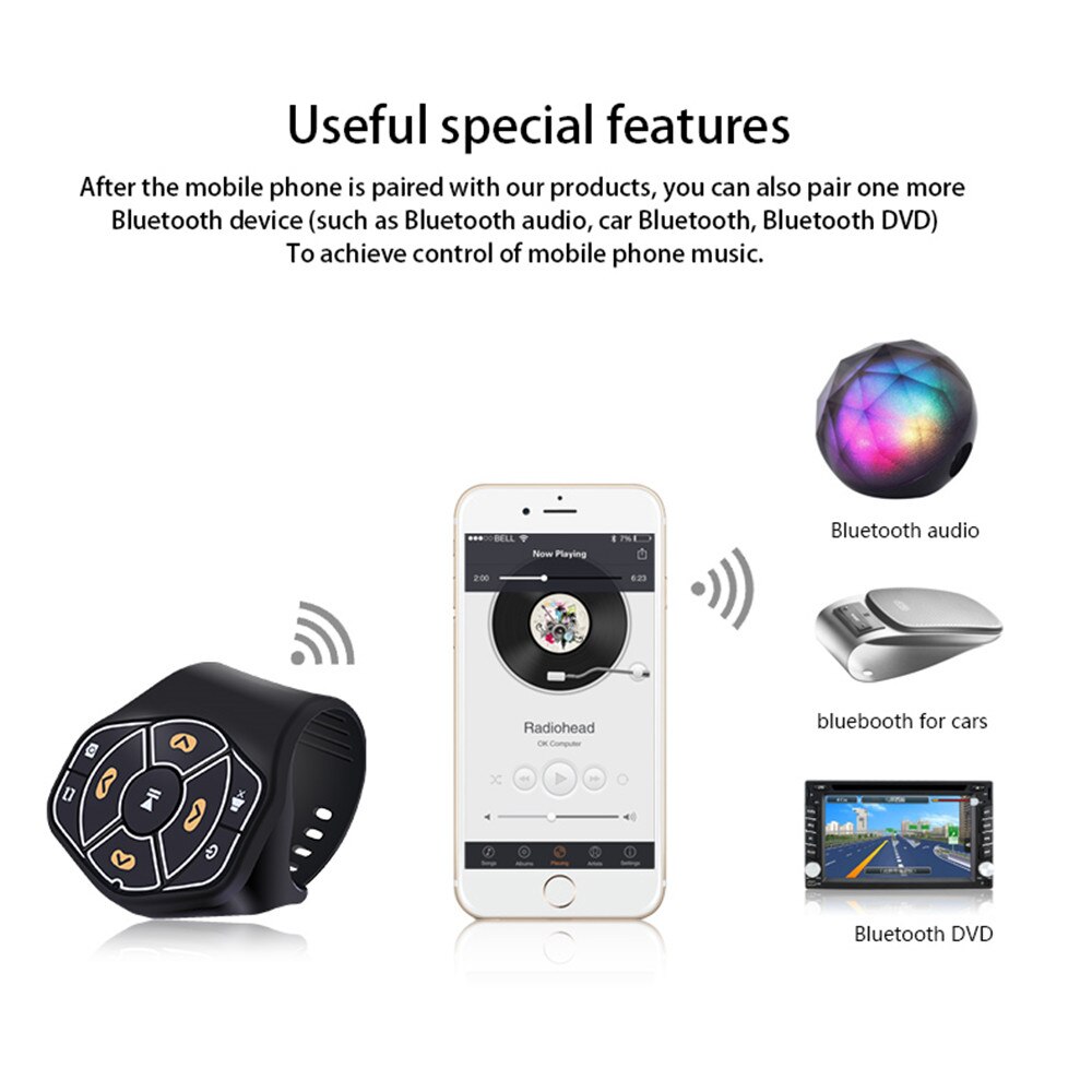 Mando a distancia inalámbrico para coche, receptor Bluetooth, volante, manos libres, botón multicolor para teléfono, navegación GPS