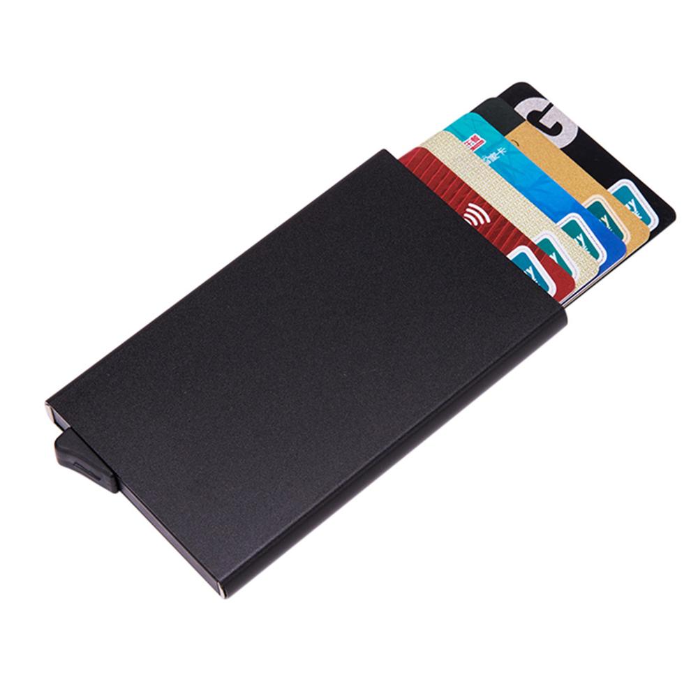 Hoogwaardige Aluminiumoxide Effen Kleur Automatische Pop-Up Anti-Diefstal Bankkaart doos Waterdichte ID Card Wallet glanzende Metalen Kaarthouder Doos $ D: Black