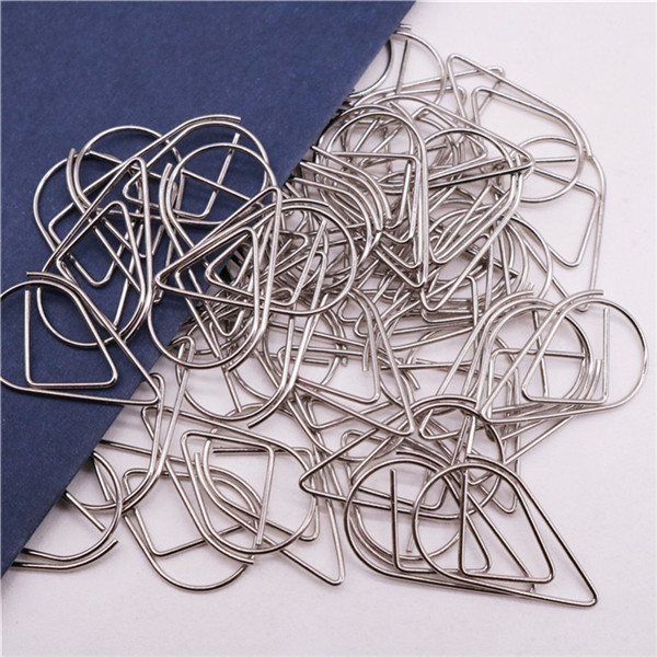 Clips de papel para modelado, Material metálico con forma de gota de agua, marcapáginas de color dorado, plateado y negro, 2,5x1,5 cm, 50 unids/lote: Silver