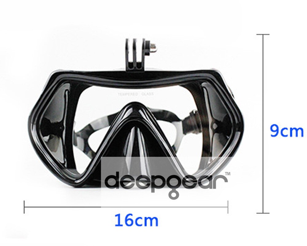 Deepgear gopro kamera dykkermaske herdet glass dykkermaske svart silikon snorkelmaske for voksen topp dykkersnorkelutstyr