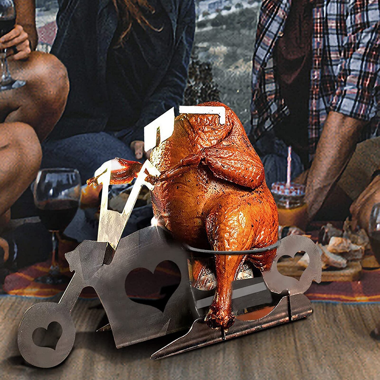 Draagbare Roestvrij Staal Grill Bier Kan Kip Stand Voor Camping Familie Verzamelen En Gebraden Rack GHS99