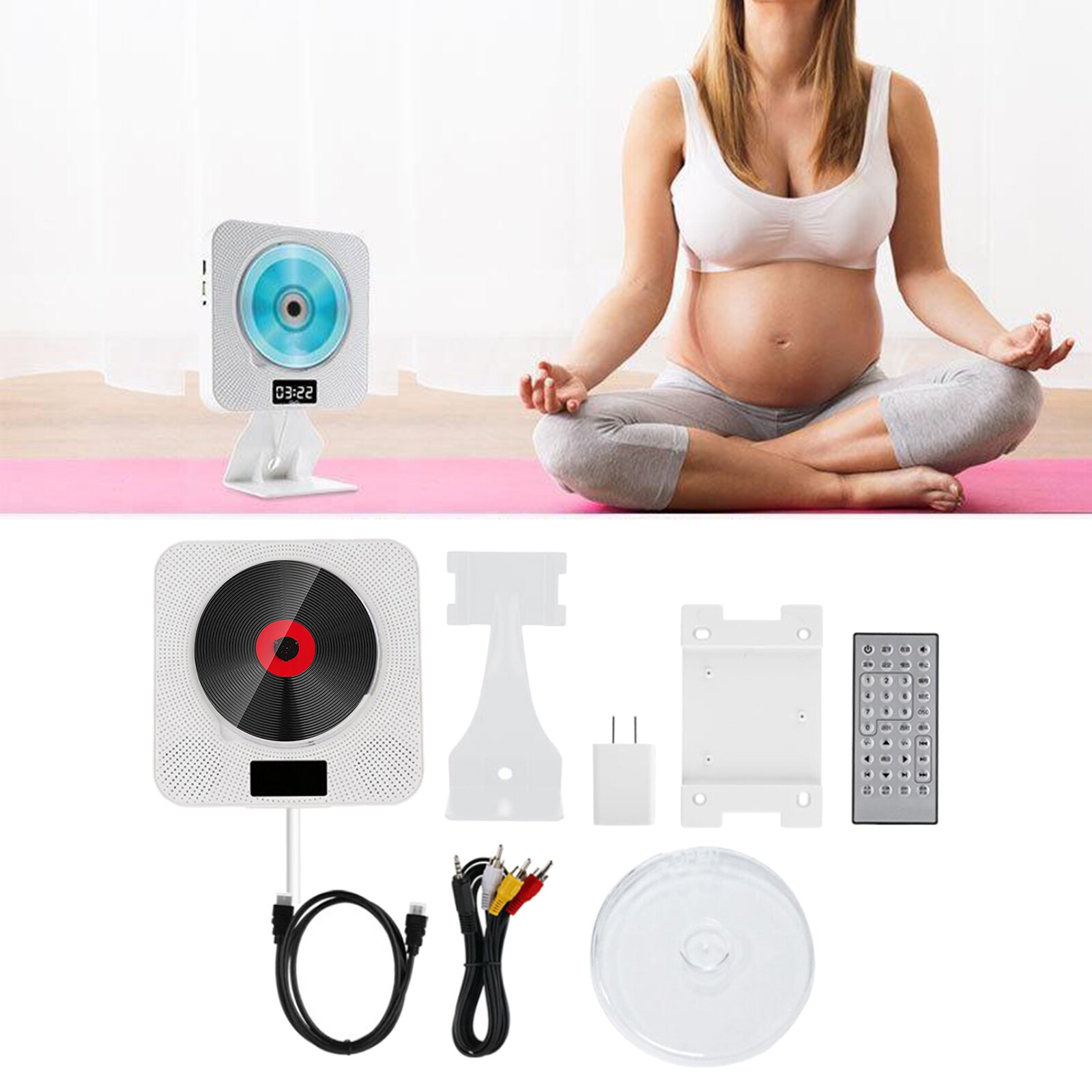 Compact Bluetooth CD Disc Music Player Wall Mounted Remote Control Built-in HiFi Speakers,US Plug