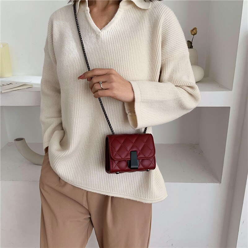 Small Crossbody Bags for Women Leather Chain Strap Female Shoulder Bag Casual Flap Bag Solid Ladies' Messenger Bag Sac: Small Red