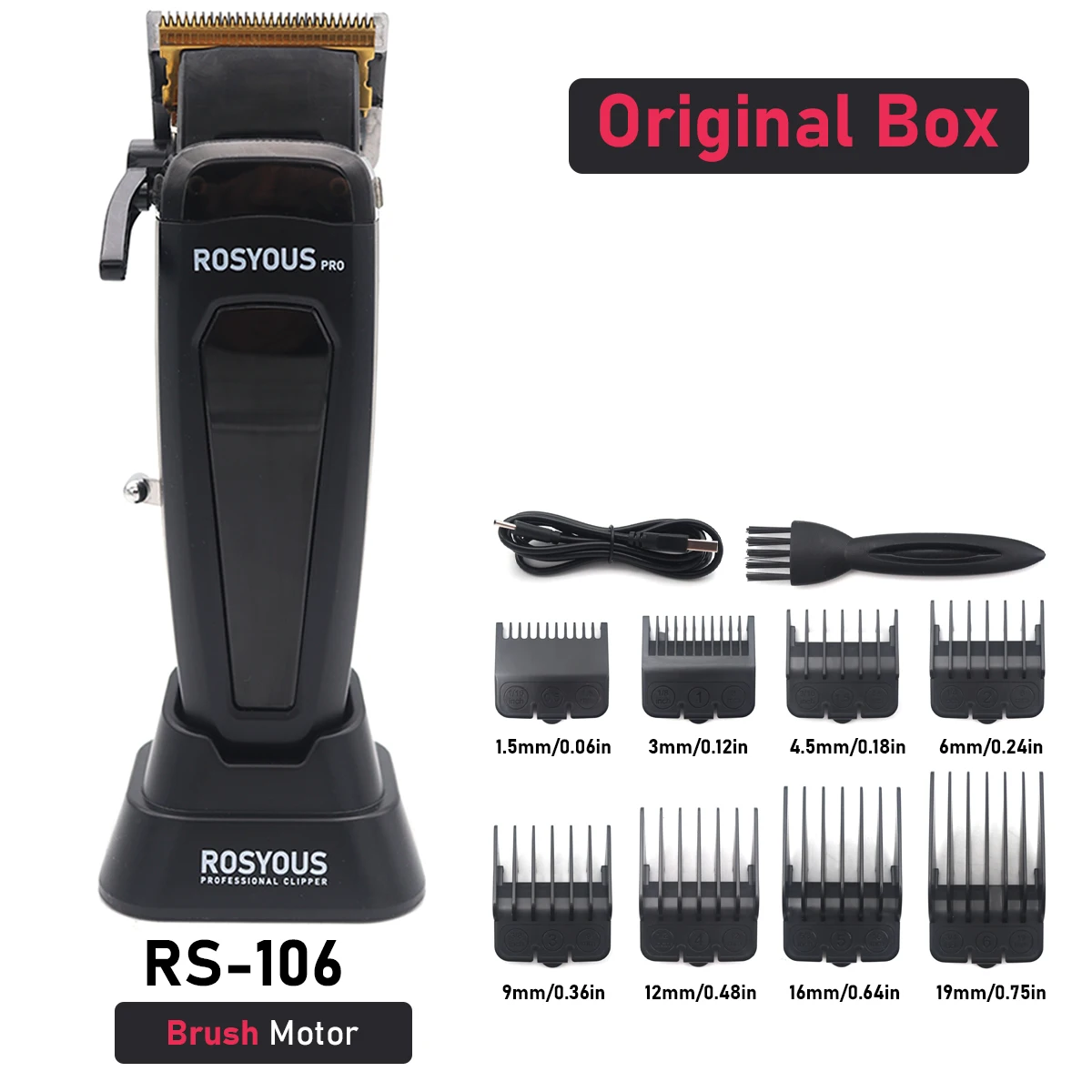 Professioneller elektrischer Haarschneider 106 Haarschneider für Männer, 7500 U/min, mit Basis, 5-stellbare DLC-Blade-Friseurmaschine: Black