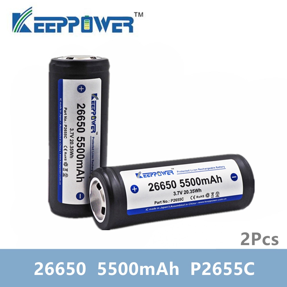 2 Stuks Keeppower 26650 Batterij 5500 Mah Li-Ion Beschermd Oplaadbare 3.7V Batterij P2655C Originele Batteria