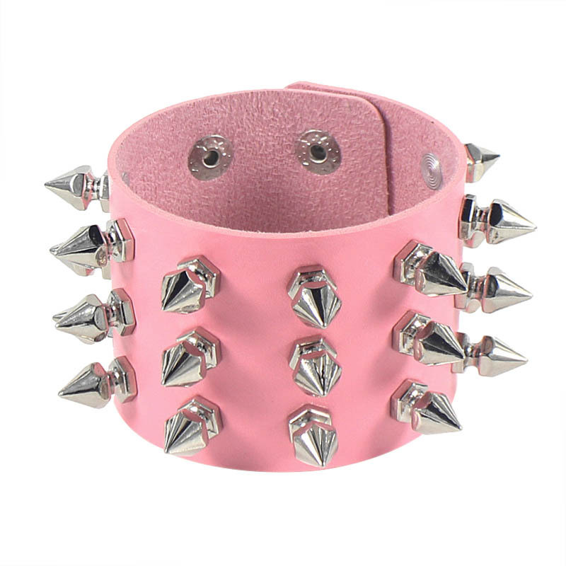 Punk Bracelet for Men Women Goth Black Leather Wristband with Metal Spike Studded Spike Rivets Cuff Bangle Adjustable: dark green