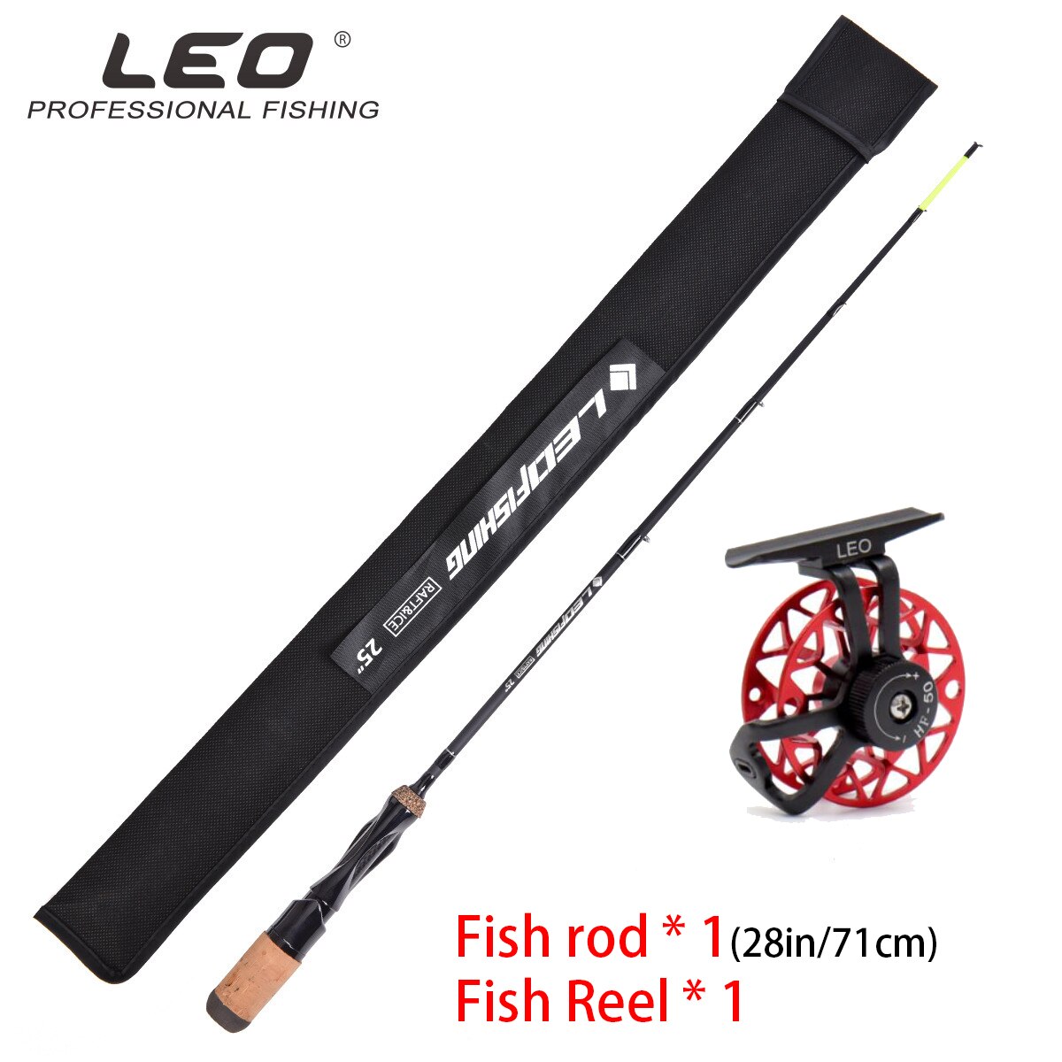 LEO integrated flat body ice fishing rod single section flat fishing rod: Orange