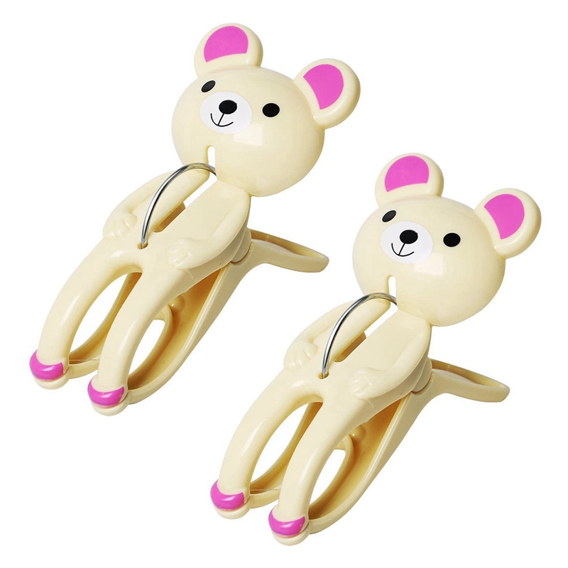Cartoon Clip Set of 2 Plastic Bear Clips to Attach Towels to Beach and Sun Loungers Curtain Clip Mosquito Net Clip: Default Title
