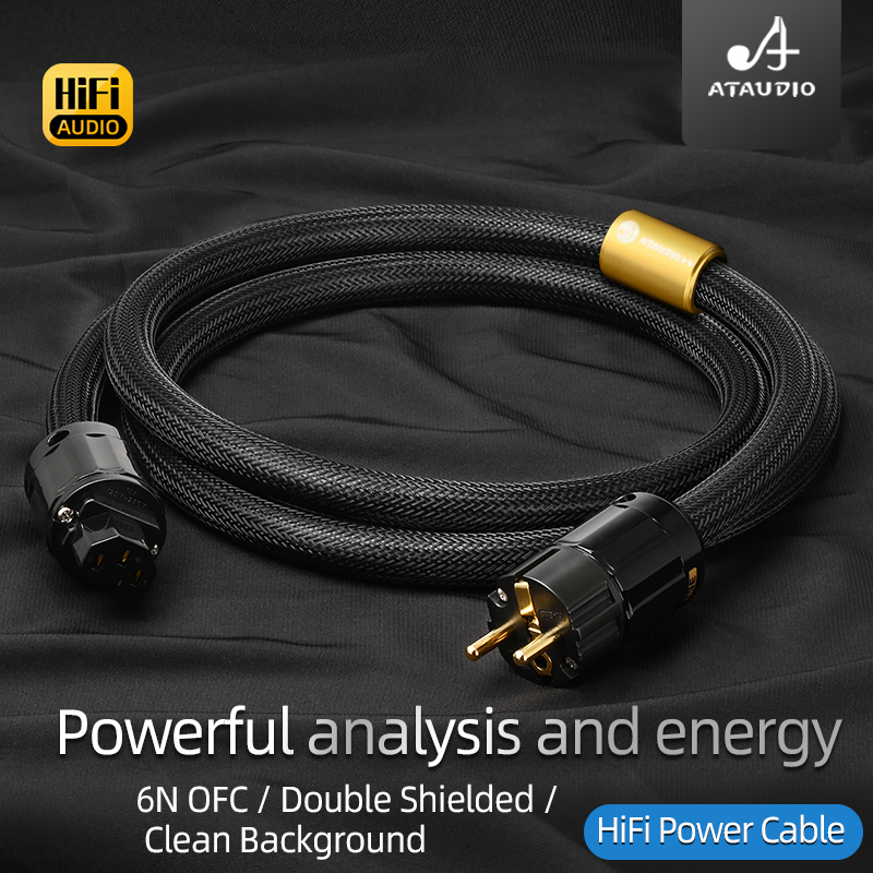 ATAUDIO HiFi EU Power Audio Kabel Hochwertiges 6N OFC doppelt geschirmt mit vergoldetem Stecker AC-Stromkabel für Lautsprecherverstärker