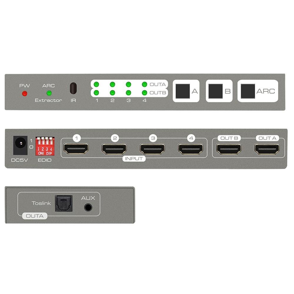 HDMI Matrix Switcher, 1.4 HDMI Matrix 4 in 2 out Matrix Switcher 4 in 2 out 4K2K Audio Separation supports ARC/EDID control