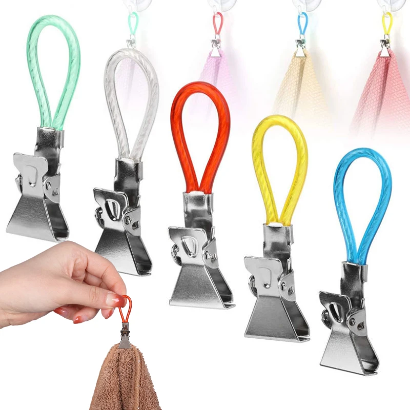Clips para colgar toallas, ganchos de Metal coloridos, colgadores de toallas de mano, clavijas para colgar ropa, organizador de cocina y baño, 5/10 Uds.