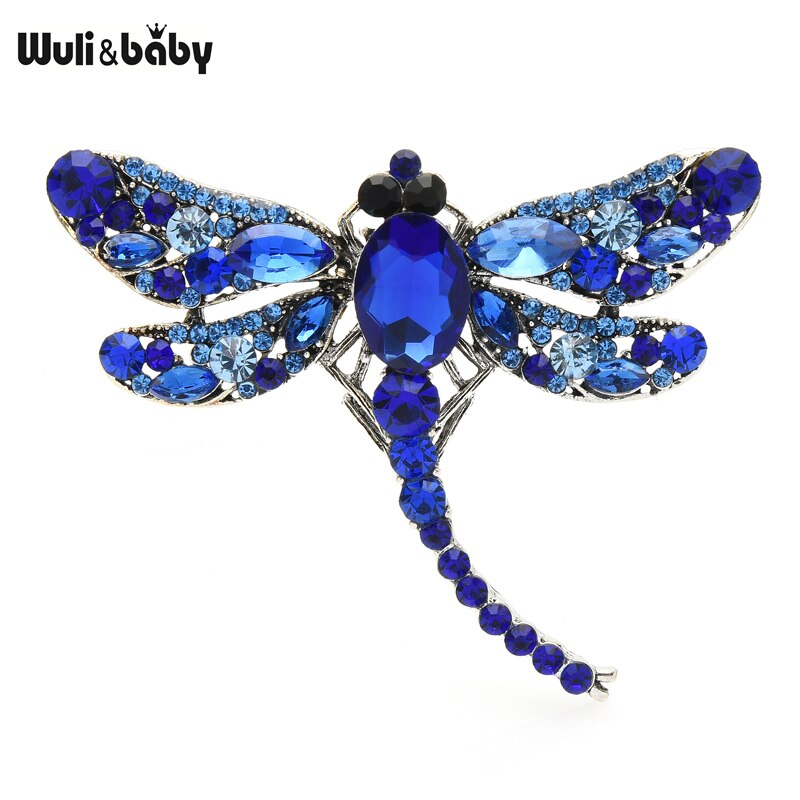 Wuli &amp; baby – broche libellule en cristal pour femmes, petite taille, 6 couleurs, classique, beauté, fête, bureau, broches,: blue