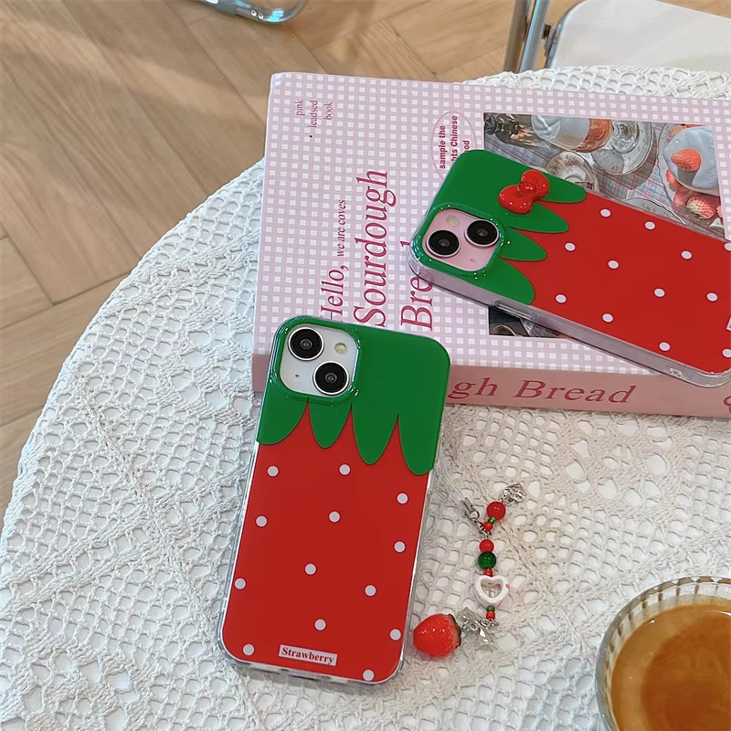 Funda de teléfono con de fresa roja y lunares blancos para iPhone 16 15 14 13 12 11 Pro XS Max 7 8 Plus MINI Y2K