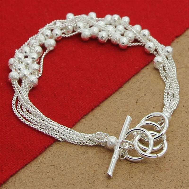 Pulseira de prata esterlina 925, de alta qualidade, seis fios, contas de areia, pulseira de prata para mulheres, festa, berloque, presente, joia: Default Title