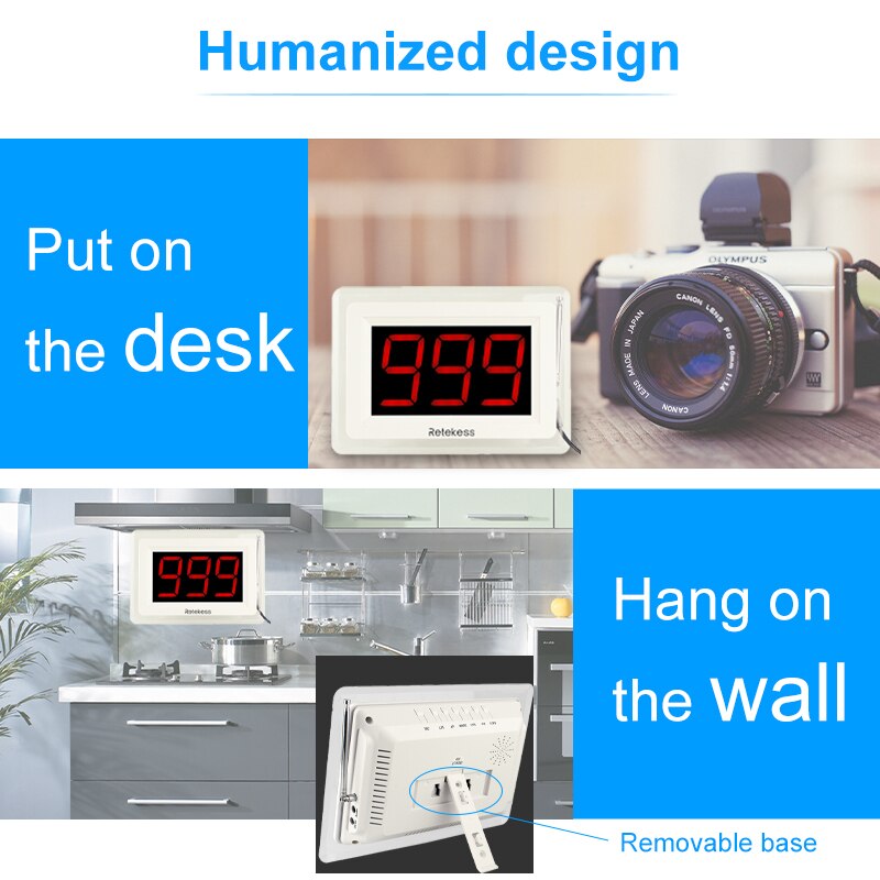 Retekess T114 Wireless Calling Counter Screen Call Pager System with Voice Reporting for Restaurant Call Waiter F9405A