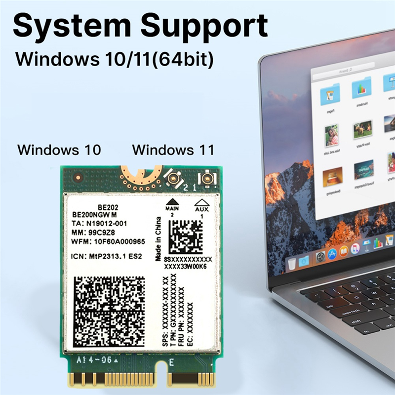 ABUO-BE202 Wifi7 Card +2X10db Antenna 2.4/5/6G Tri-Band 5374M Gigabit Wireless Wifi Network Card Bluetooth 5.4