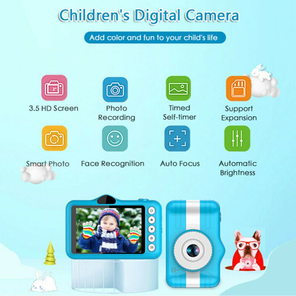 3.5 Inch Full Hd 1080P Kids Kinderen Mini Digitale Camera Voor En Achter Camera 32Gb Geheugenkaart Camcorder voor 3-10 Jaar Oud