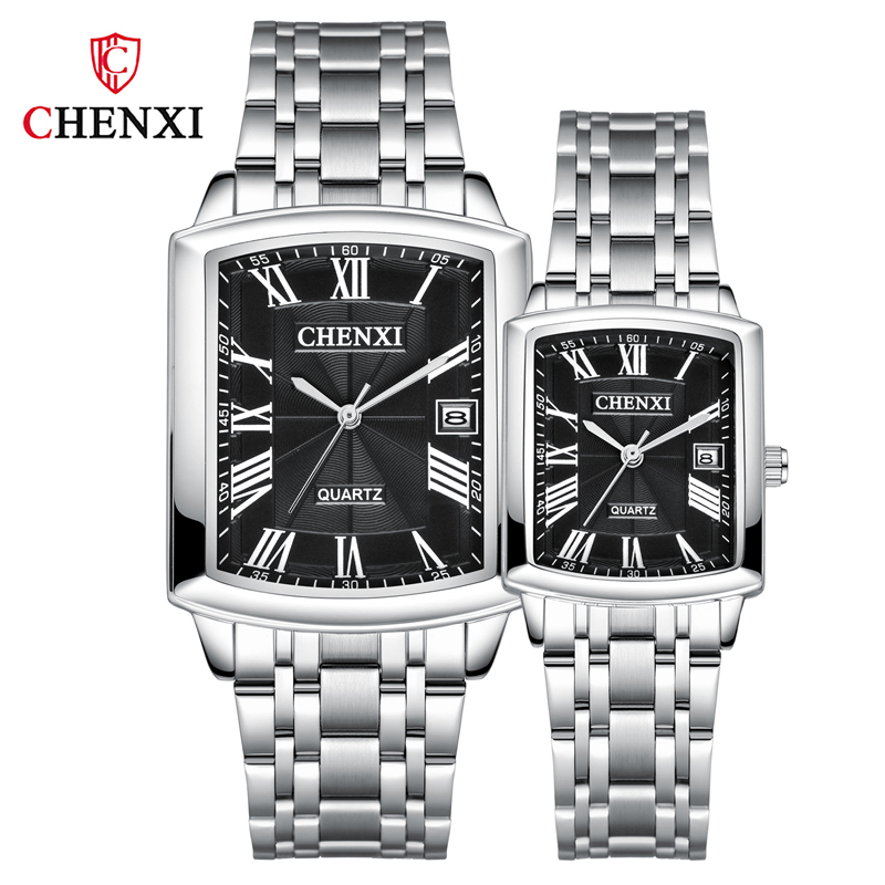 Minnaar Horloges Chenxi Luxe Rvs Armband Eenvoudige Datum Quartz Horloge Voor Mannen Luxe Casual Horloge Paar