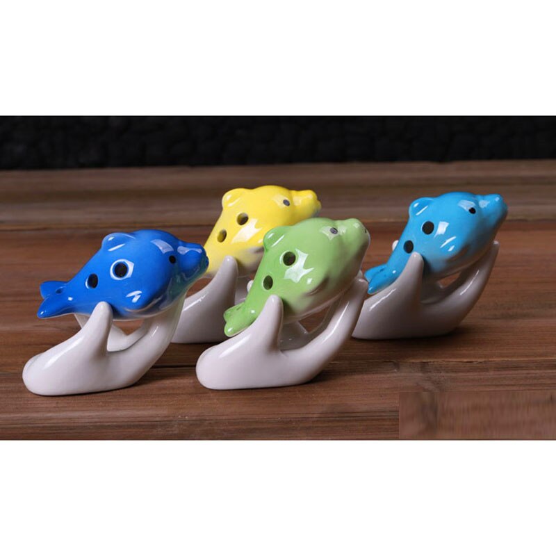 Ocarina 6 Holes Ceramic Flute Baritone C Cute Mini Dolphin Orff Instrument Yellow Blue Green