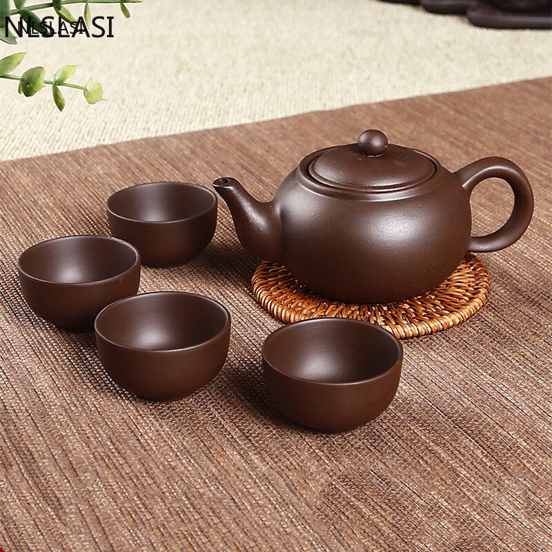 5 Stks/set Chinese Yixing Paarse Klei Thee Sets Xishi Theepot Handgemaakte Ketel Master Theekopjes Authentieke Huishoudelijke Theewaar Drinkware