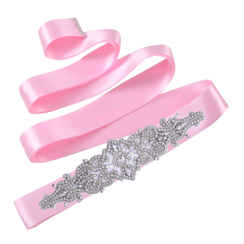 TOPQUEEN S26 Luxus Strass Hochzeit Kleider Gürtel Frauen Kristall Gürtel für Braut Hochzeit Bund Jewel Gürtel Braut Schärpen: Pink ribbon