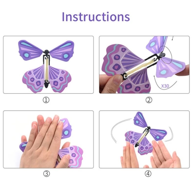 10Pcs Magic Flying Butterfly Wind Up Rubber Band Powered Butterfly for Kids Boys Girls Christmas Surprise Stocking