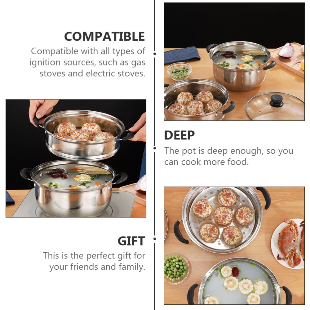 Stainless Steel Steam Pot Healthy Cookware Premium Heavy Duty Steam Pot