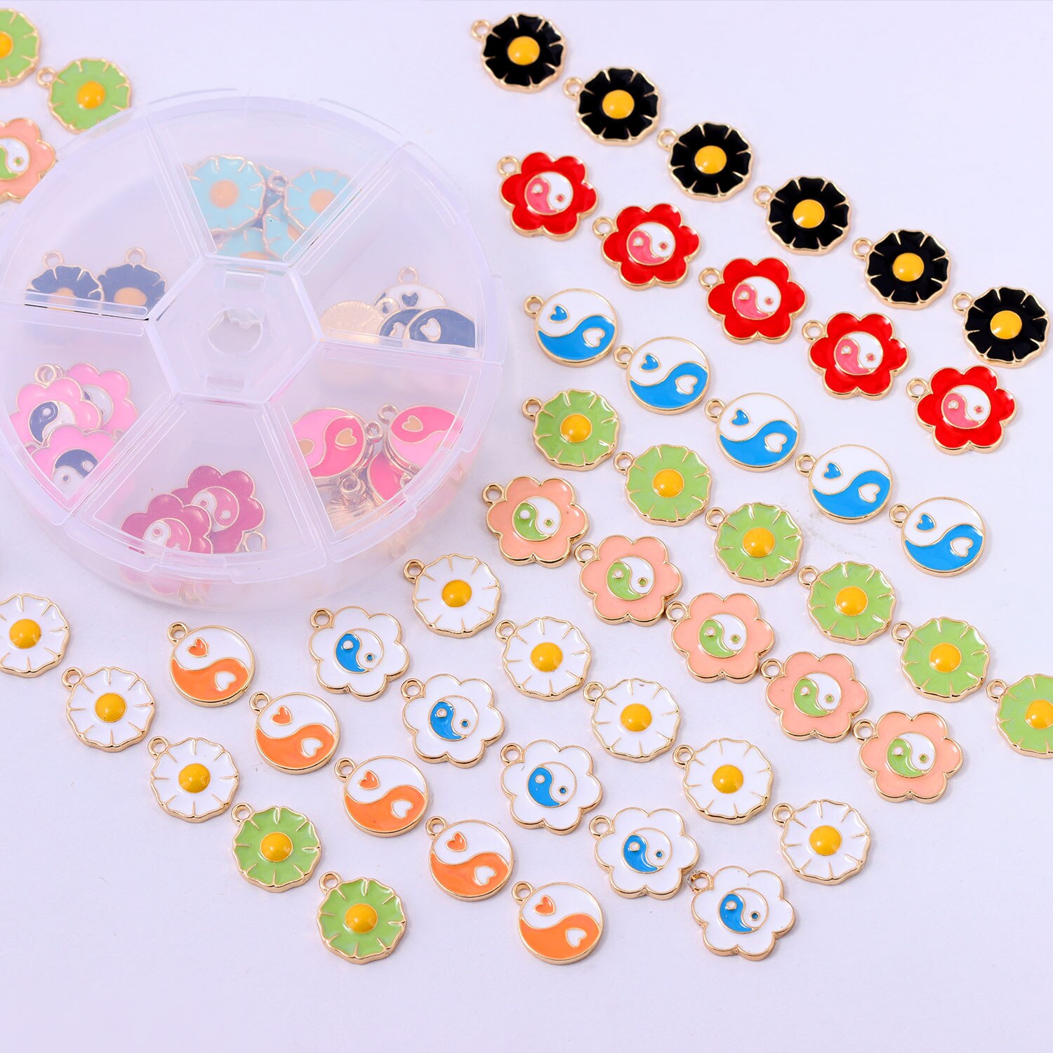 Kits de dijes de flores de Yin Yang, accesorios de joyería DIY, pulseras y collares, 60 piezas