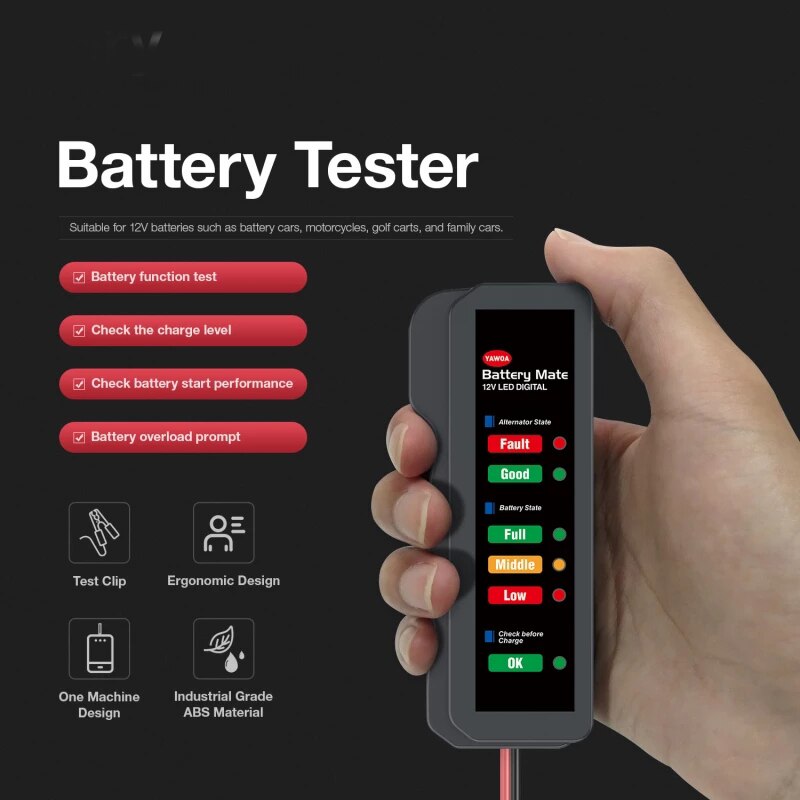 1PC 12V Car Battery Tester Cigarette Lighter Type AC Engine Quick Start Test Diagnostic Repair Tool