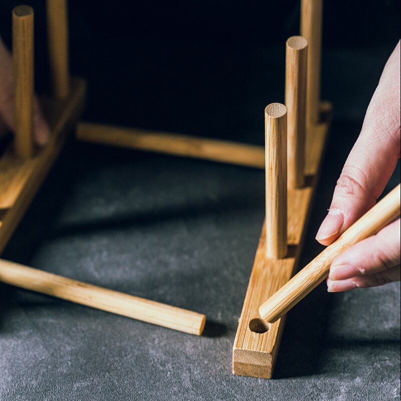 Bamboo Wooden Drainage Dish Rack Kitchen Storage Plates Holder Cabinet Organizer Pot Lid Cutting Board Drying Shelf