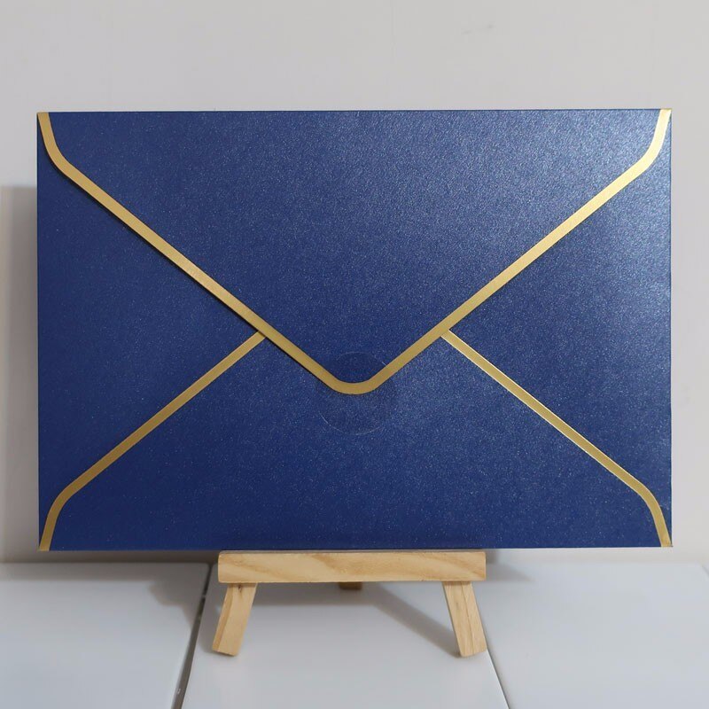 25 stuks 194 x 134mm(7.5 x 5.2 inch) parelkleurige enveloppen met gouden stempel, dikke envelop voor huwelijksuitnodigingen: Blauw