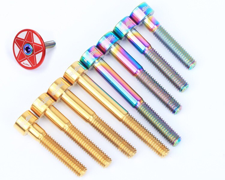 4 Colors RISK 1 pcs Bike Headset Bolt Titanium Aolly MTB Bicycle Stem Top Cap Bolt Screw M6 x 30/35/40/50 mm