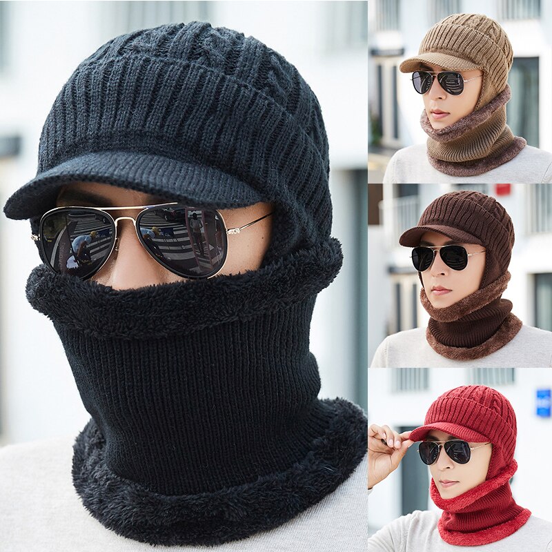 Unisex Mannen Vrouwen Winter Warm Hat Nek Warmer Ambachten Knit Visor Beanie Fleece Gevoerde Ear Flap Cap-Opk