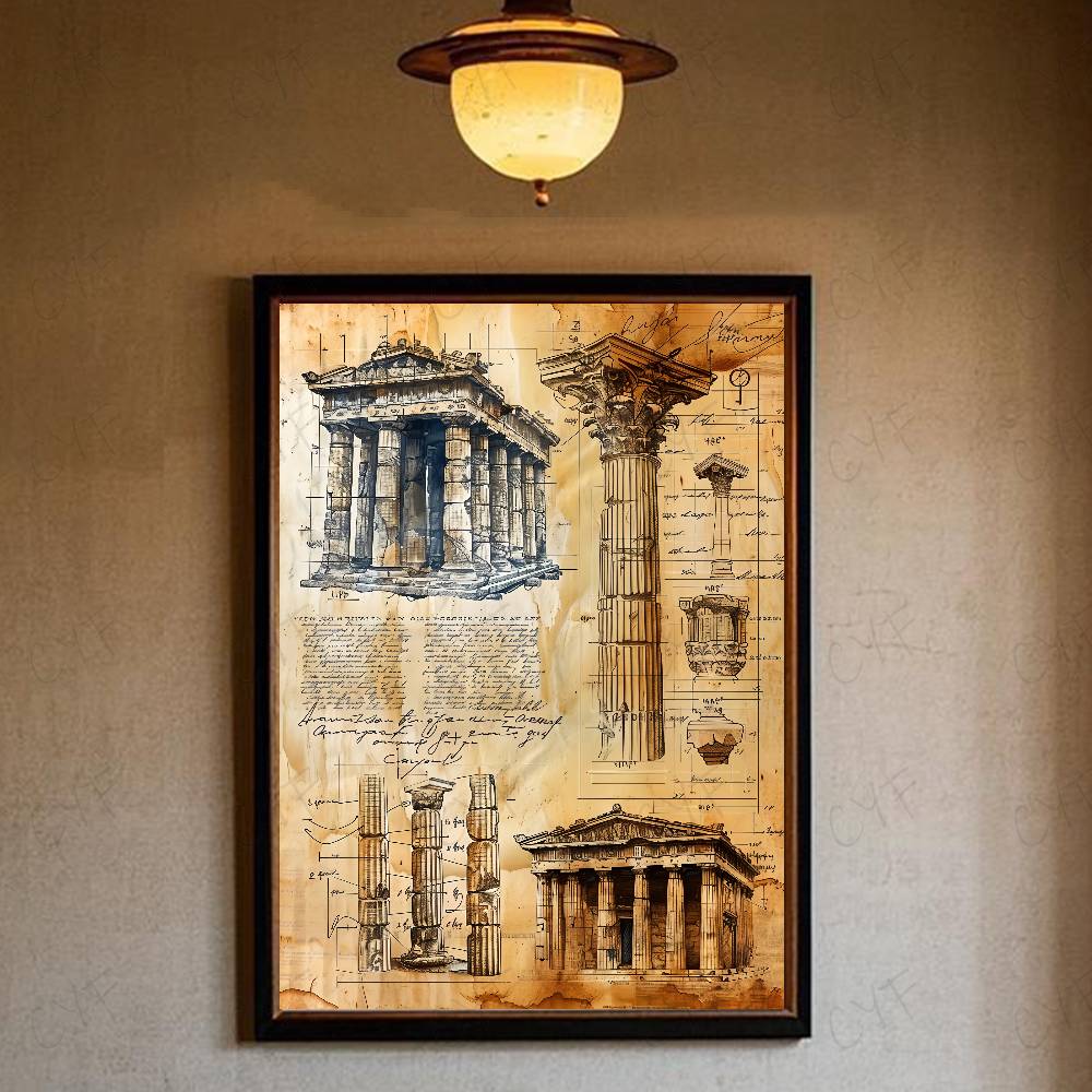 Retro Roman Architectural Poster Home Living Bed Room Bar Hallway Sticky Wall Art Printing Waterproof Aesthetic Decor: XS / Silver