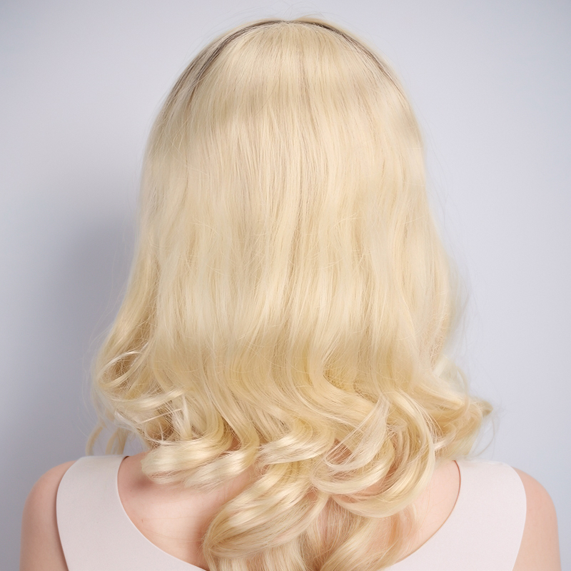 Skulderlangt kort hår litt krøllete hår midtskill gradient brun gull dame utkledningsparykk myk syntetisk varmebestandig og slitesterk egnet for daglig utkledning og fest cosplay-parykk festartikler hårfrisyre utkledning