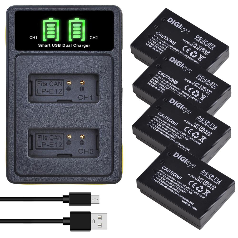 LP-E12 LPE12 LP E12 Batteria Ricaricabile + LED Dual USB Caricabatteria per Canon Rebel SL1, EOS-M, EOS M2, EOS M10, EOS M50, EOS M100: 4 battery set