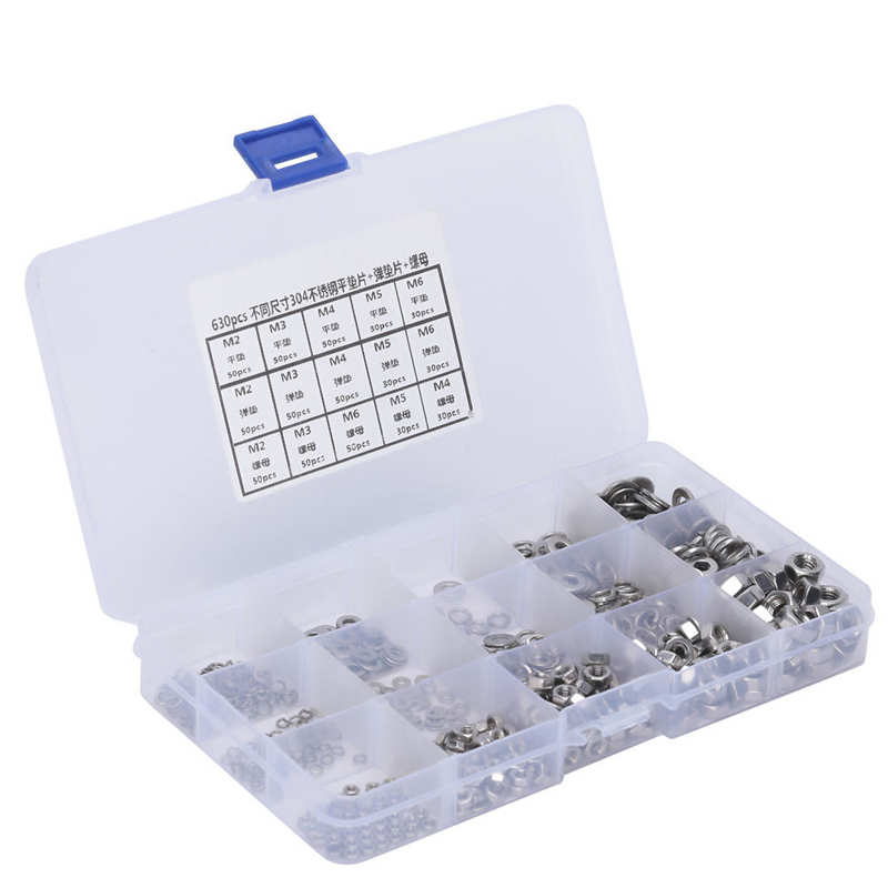 Stainless Steel Flat Washer + Spring Washer + Nut M2 M3 M4 M6